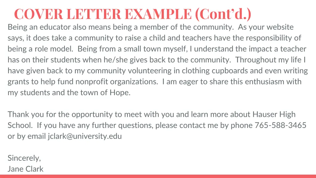 cover letter example cont d being an educator