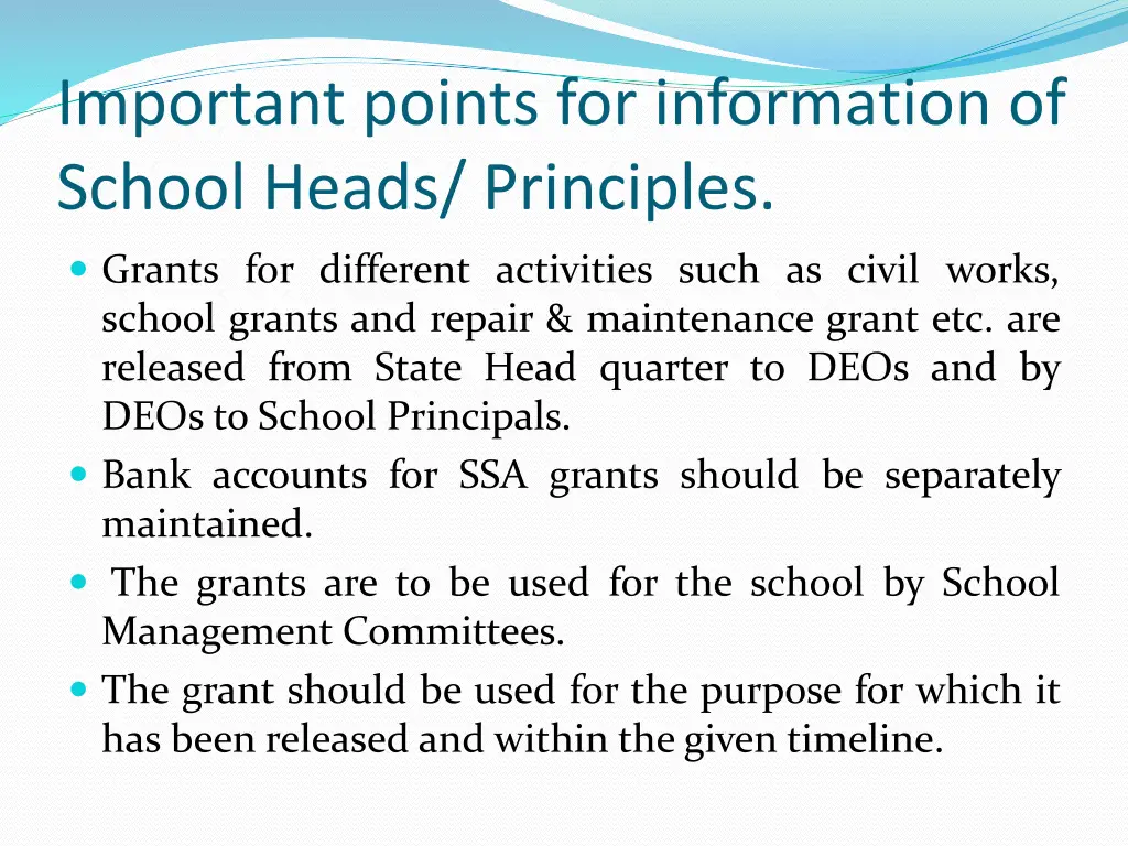 important points for information of school heads