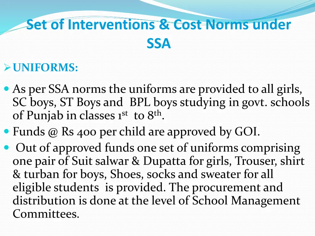 set of interventions cost norms under ssa 2