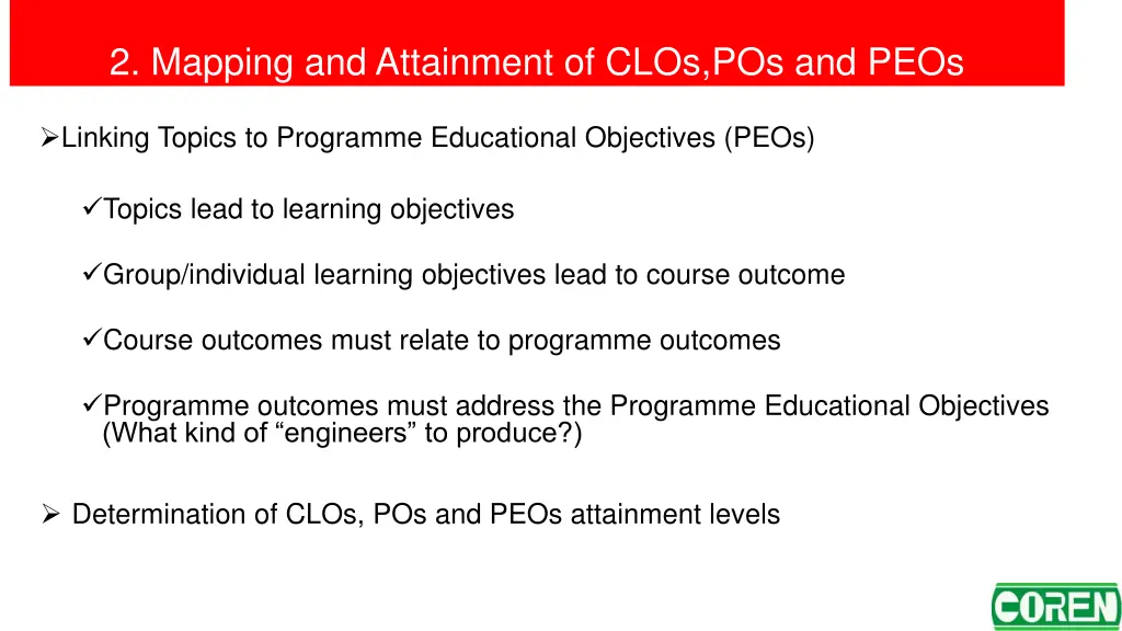 2 mapping and attainment of clos pos and peos