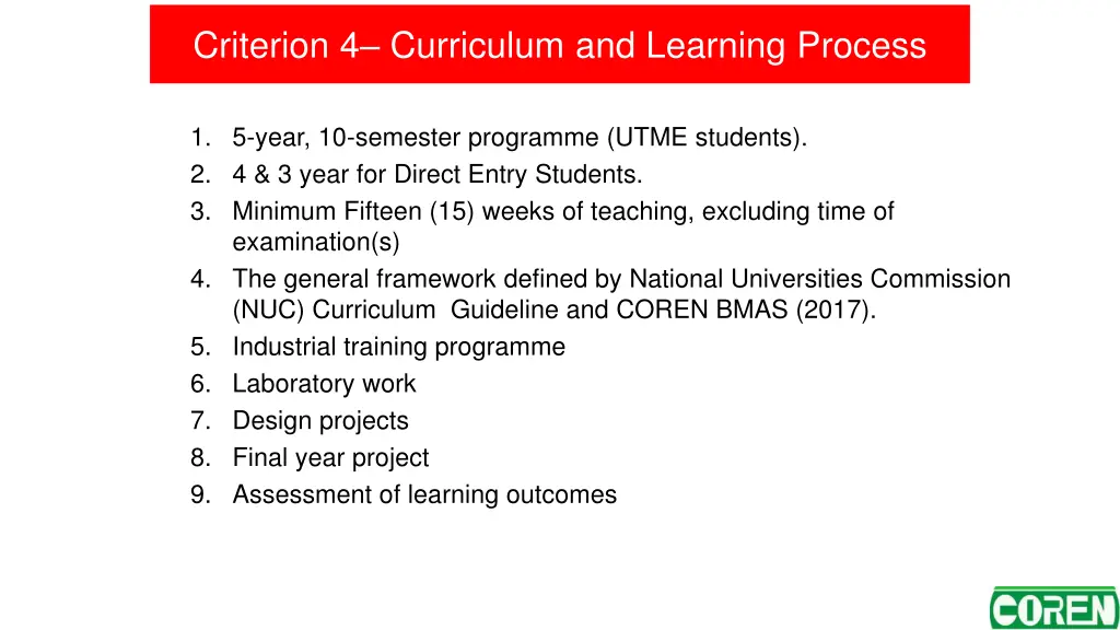 criterion 4 curriculum and learning process