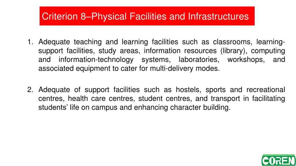 criterion 8 physical facilities