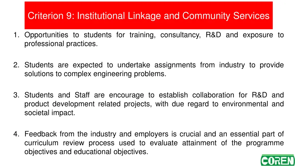 criterion 9 institutional linkage and community