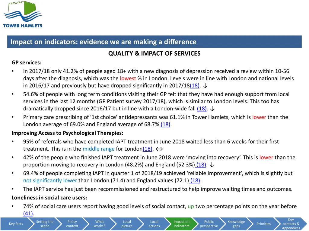 impact on indicators evidence we are making 1