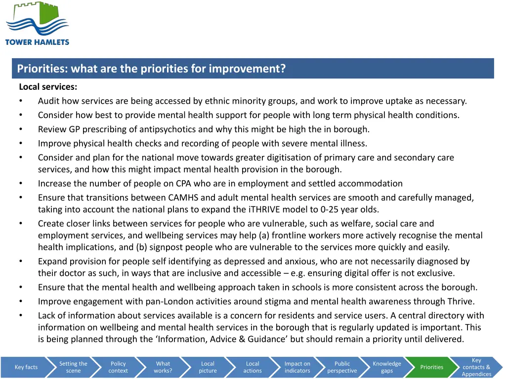 priorities what are the priorities for improvement 1