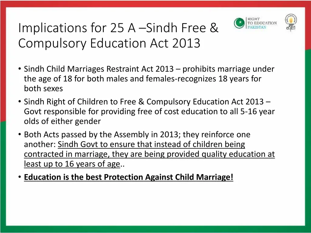 implications for 25 a sindh free compulsory