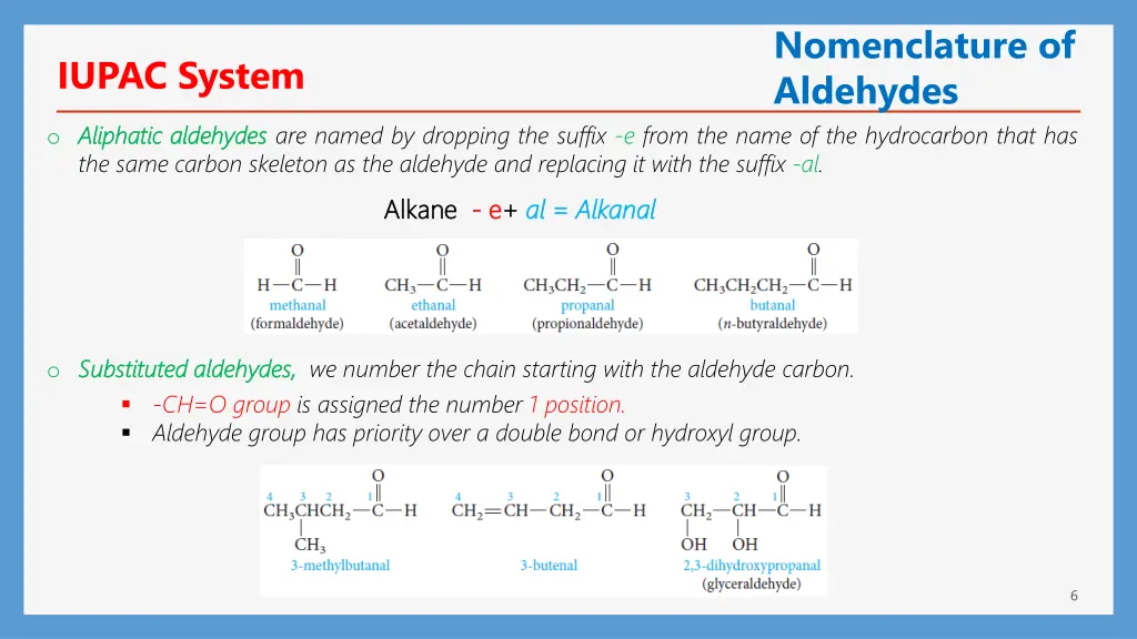 nomenclature of aldehydes