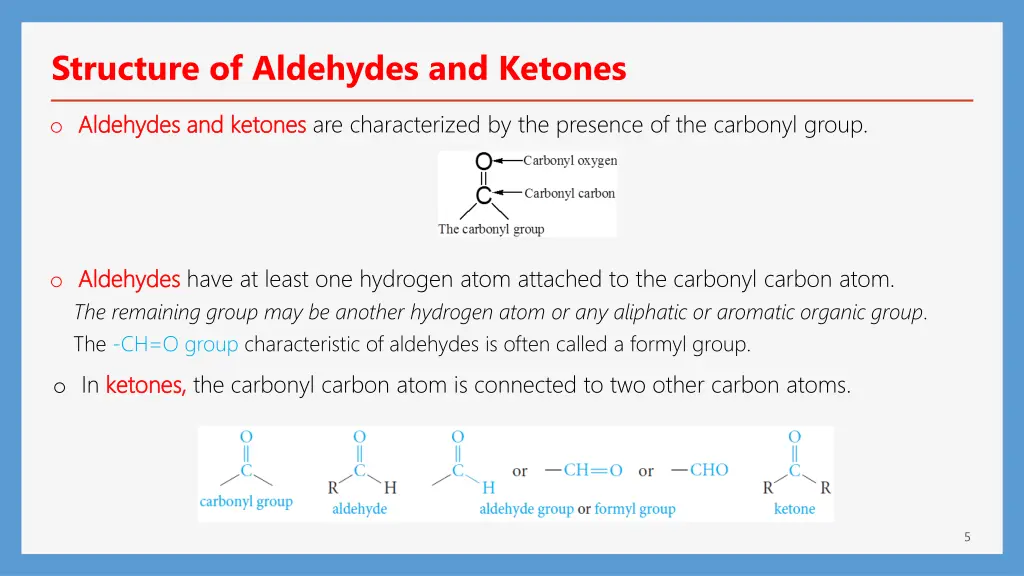 structure of aldehydes and ketones