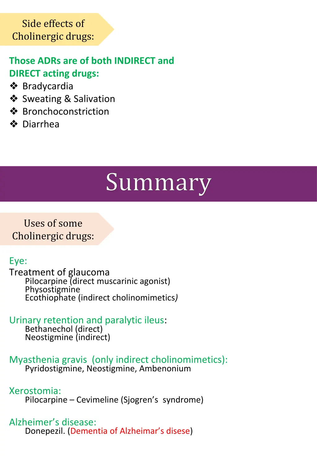 side effects of cholinergic drugs