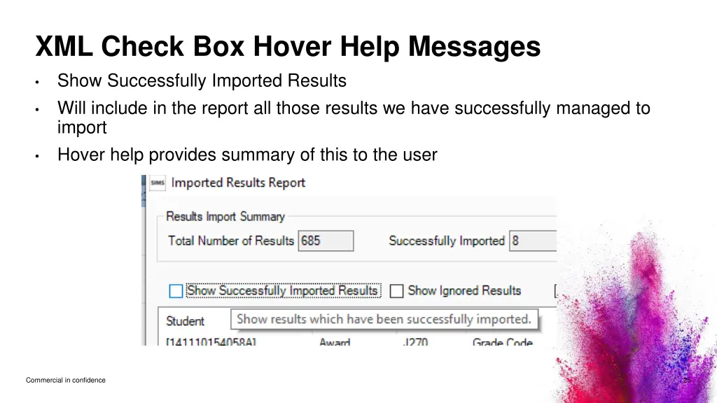 xml check box hover help messages