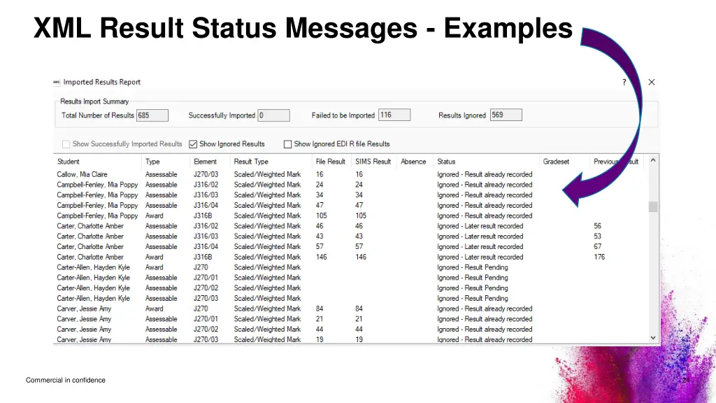 xml result status messages examples