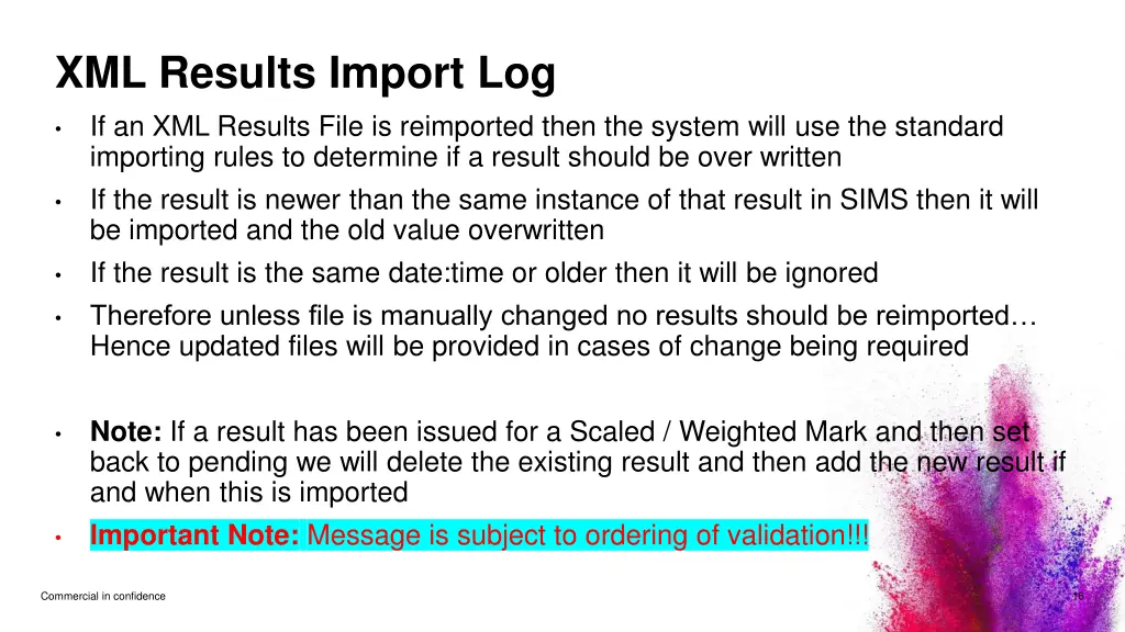 xml results import log