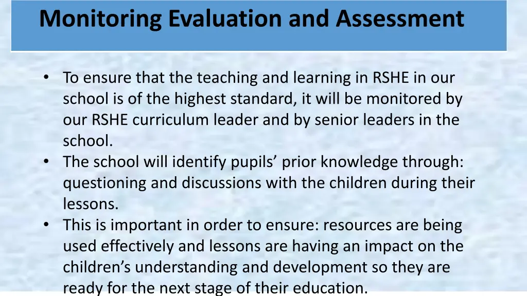 monitoring evaluation and assessment