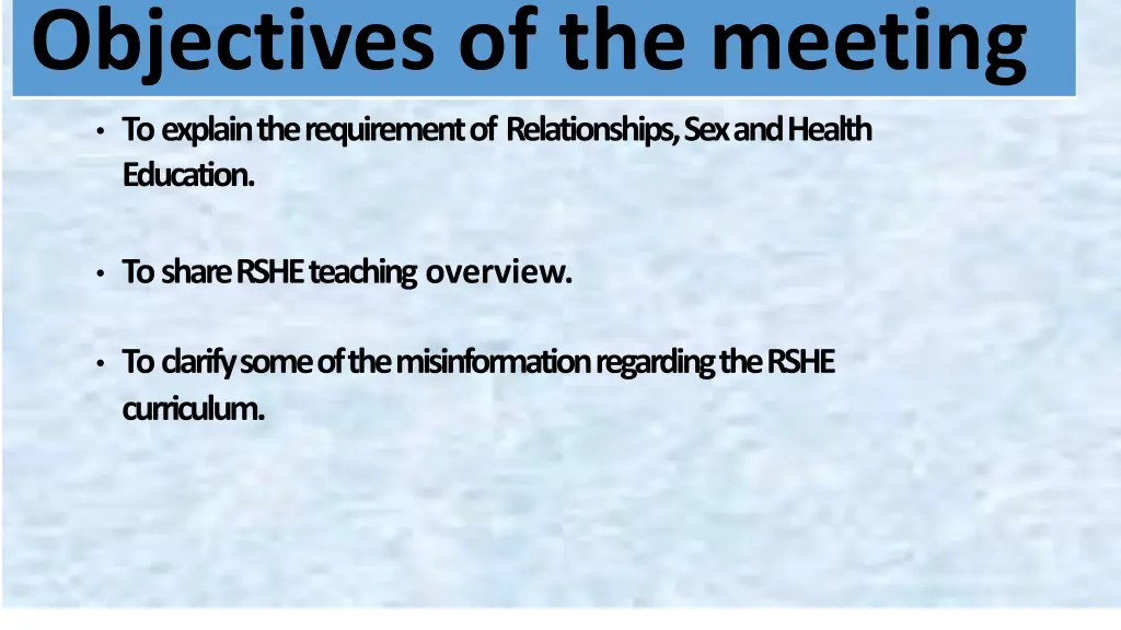 objectives of the meeting