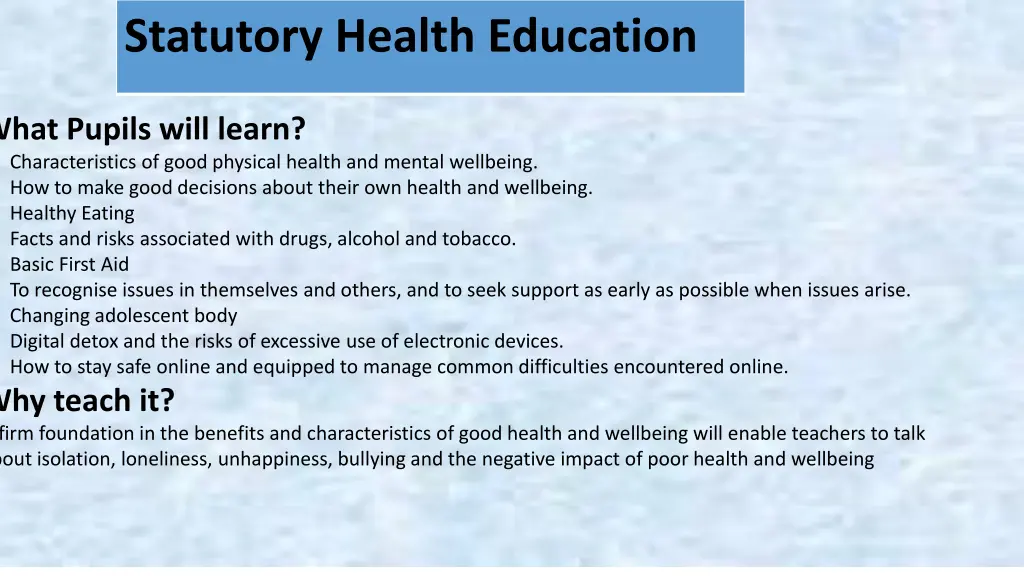 statutory health education 1