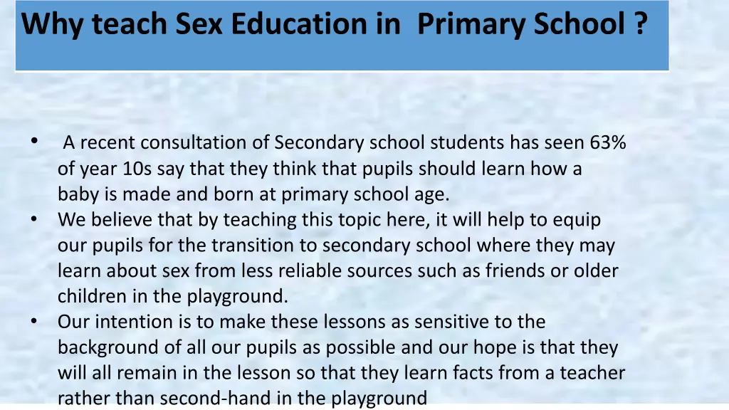 why teach sex education in primary school