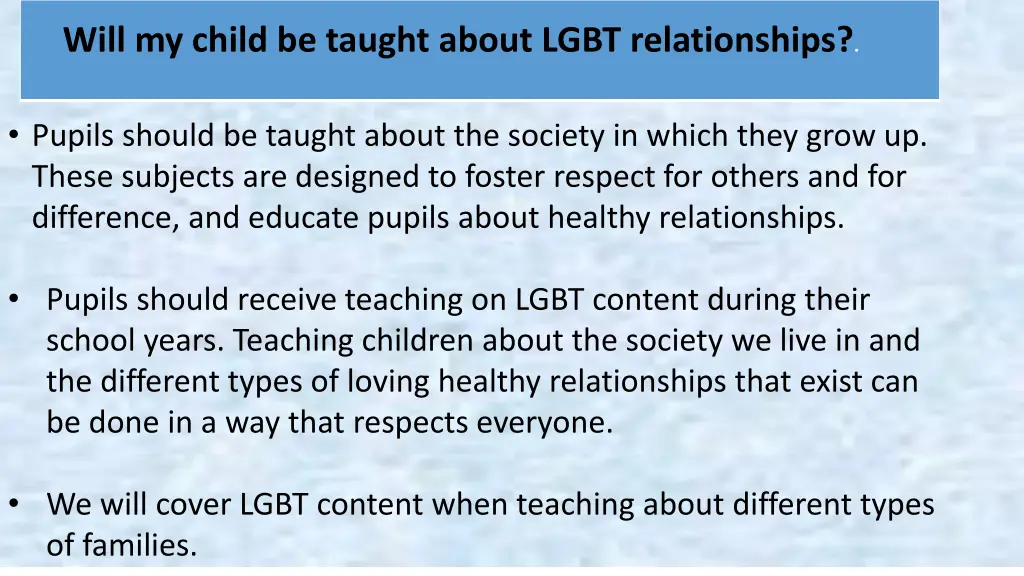 will my child be taught about lgbt relationships