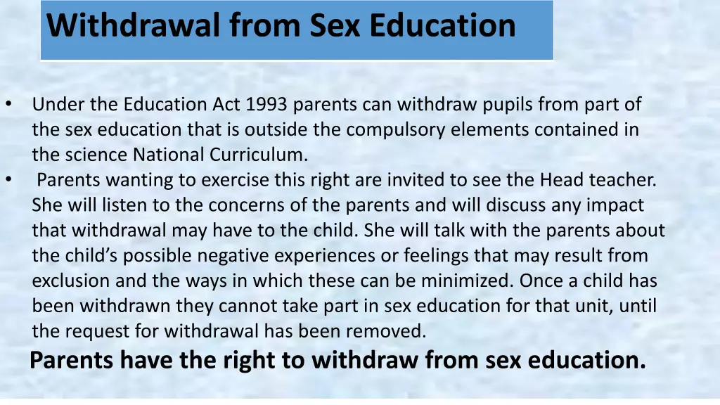 withdrawal from sex education