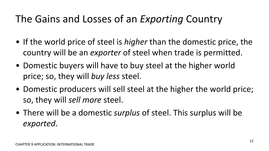 the gains and losses of an exporting country