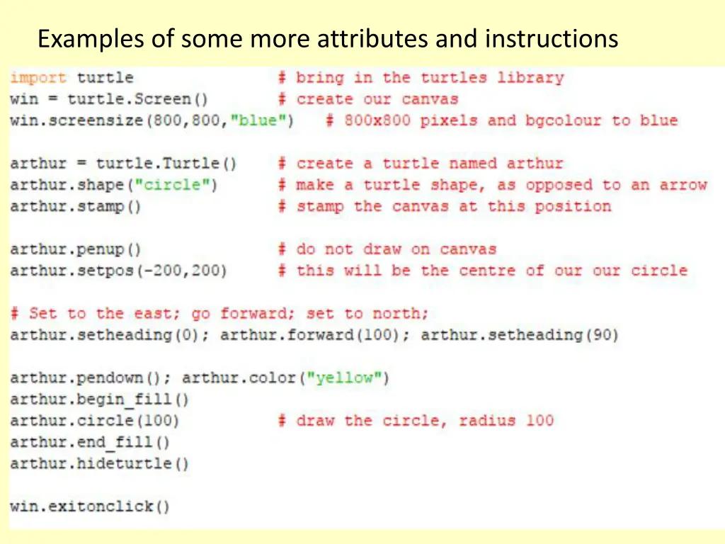 examples of some more attributes and instructions