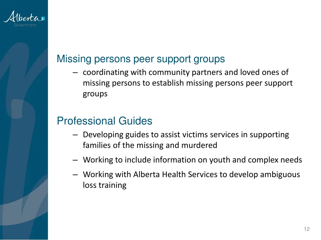 missing persons peer support groups coordinating