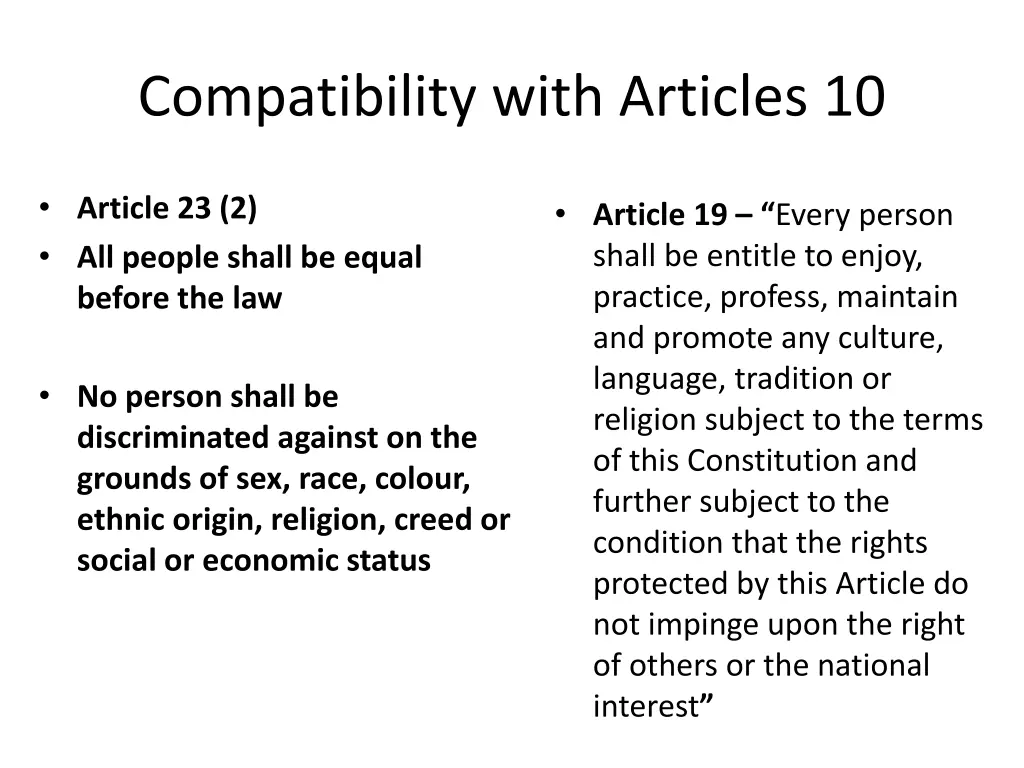 compatibility with articles 10