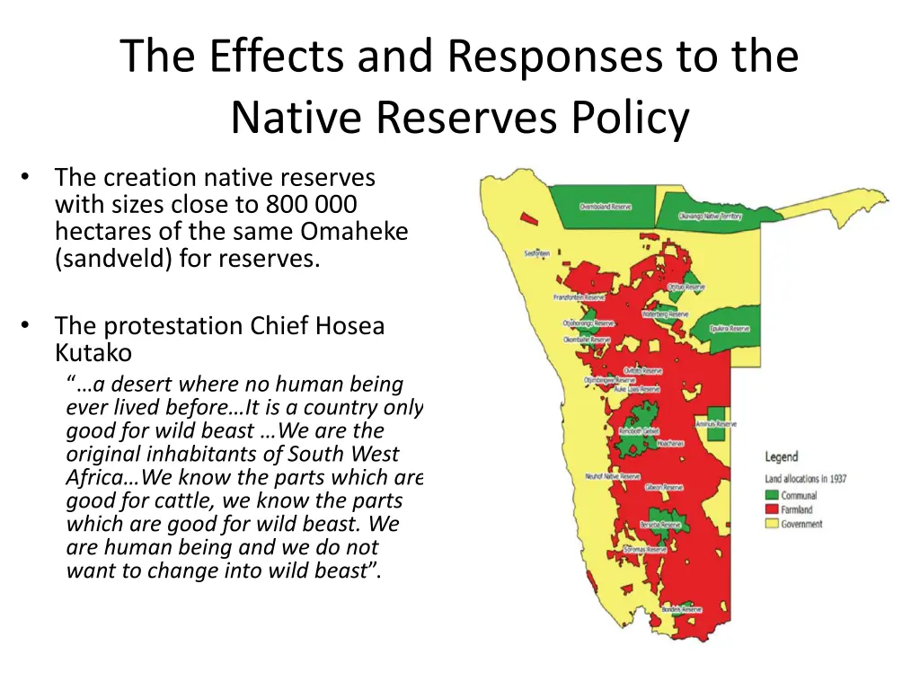 the effects and responses to the native reserves