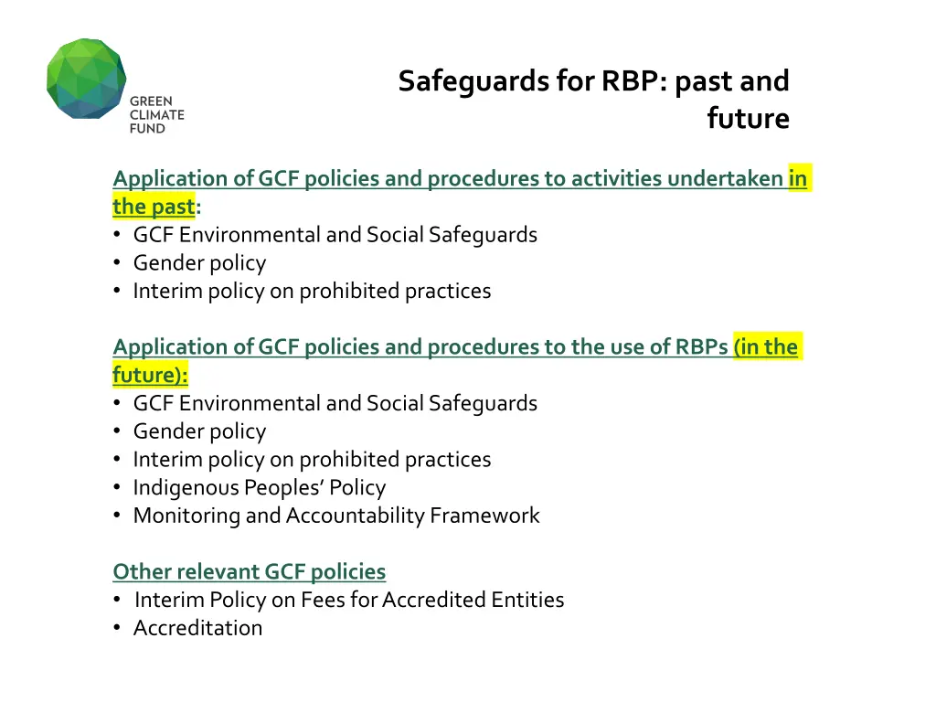 safeguards for rbp past and