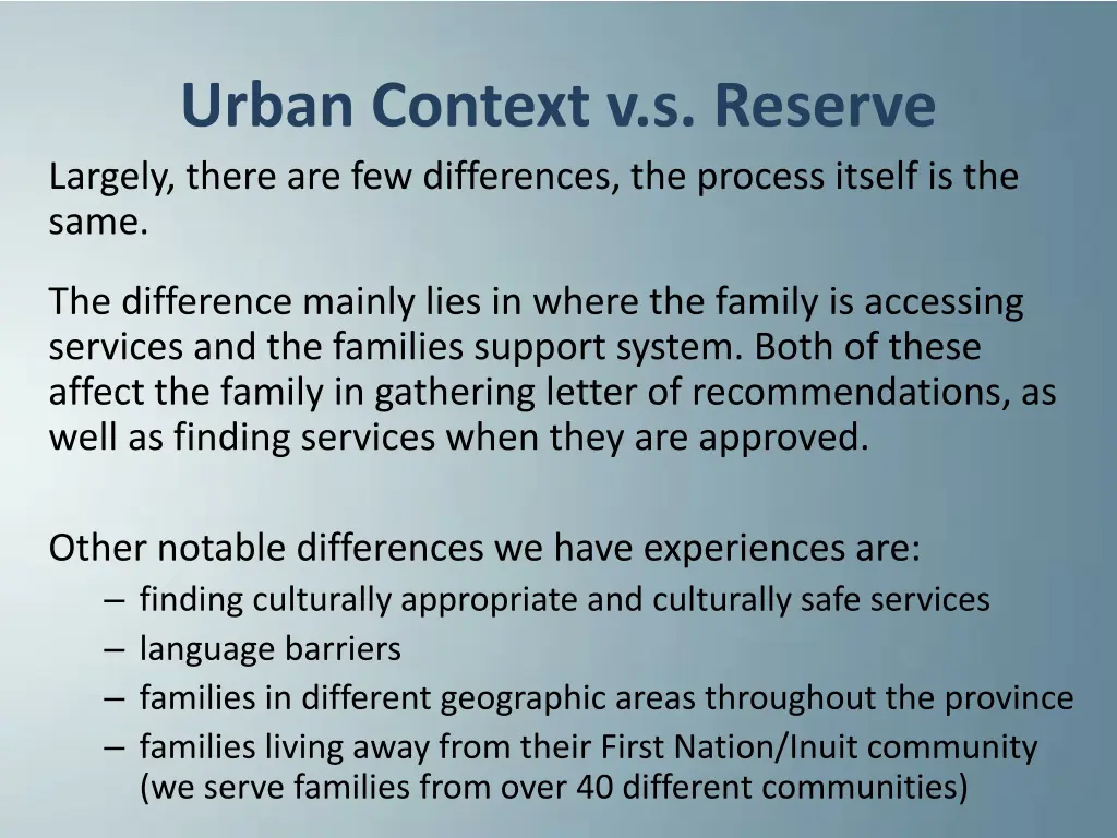 urban context v s reserve largely there