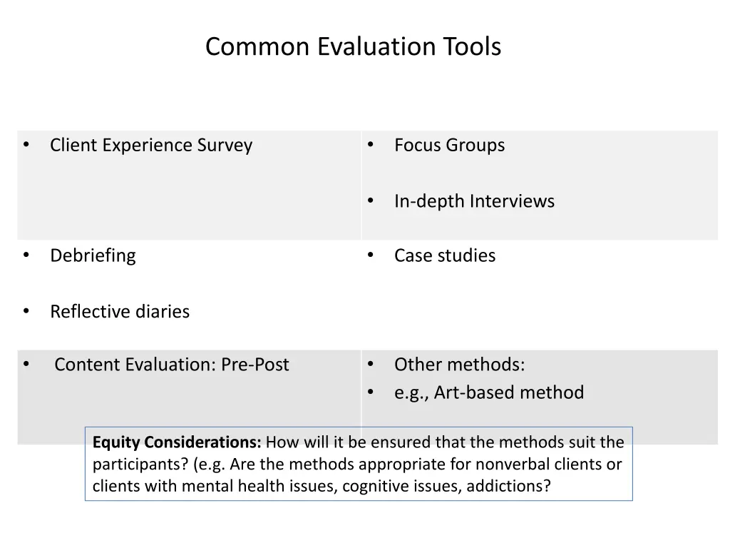 common evaluation tools