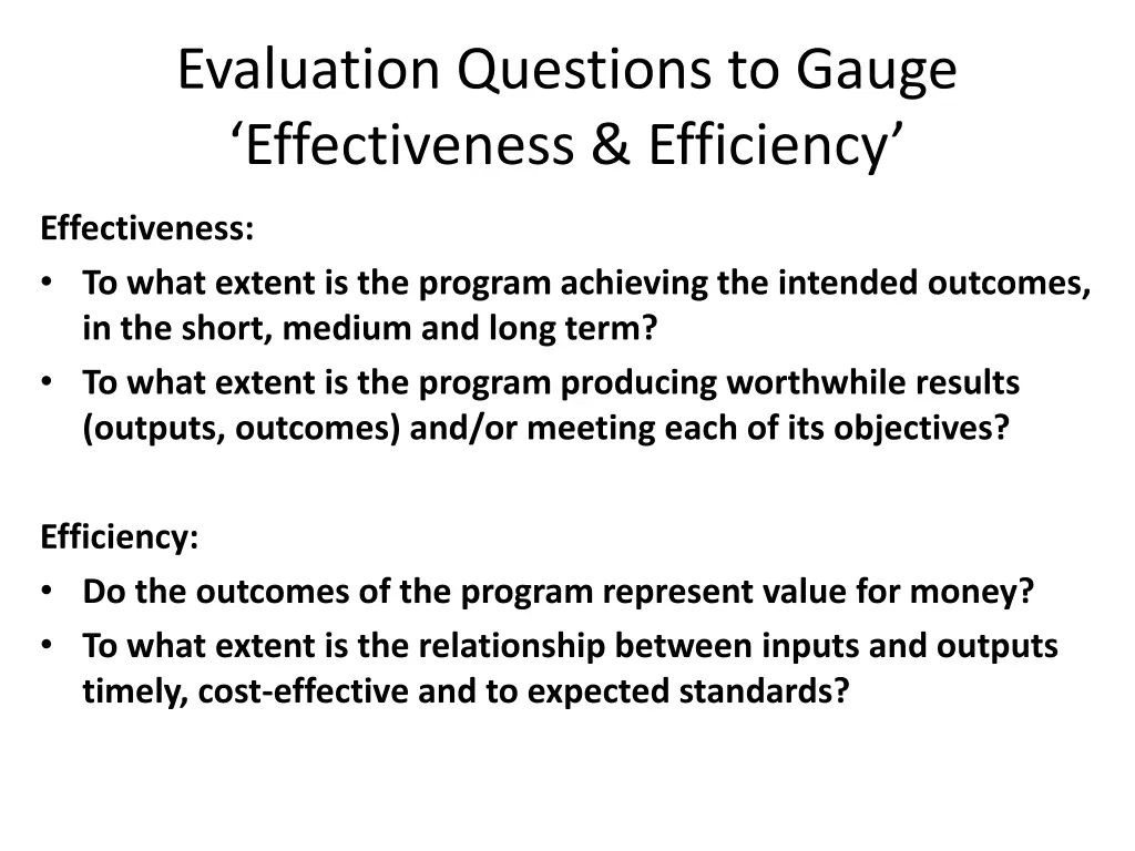 evaluation questions to gauge effectiveness