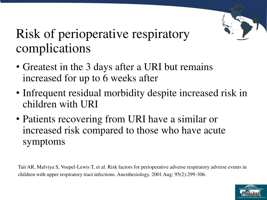 risk of perioperative respiratory complications