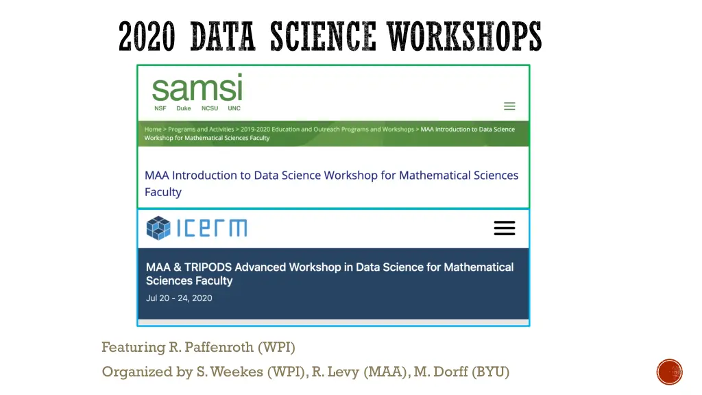 2020 data science workshops