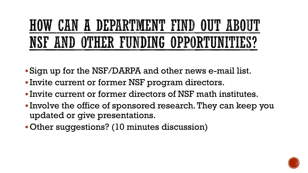 how can a department find out about nsf and other