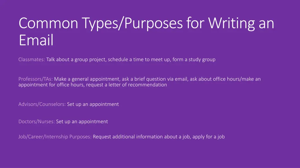 common types purposes for writing an email