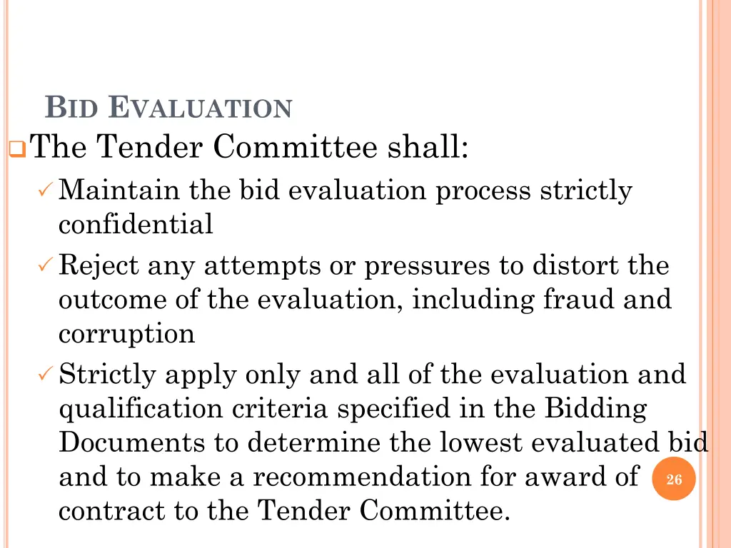 b id e valuation the tender committee shall