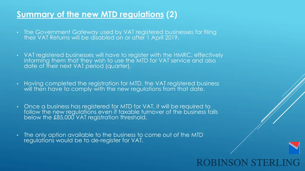 summary of the new mtd regulations 2