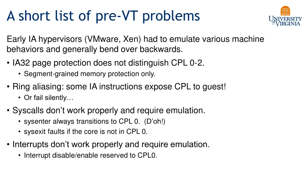 a short list of pre vt problems