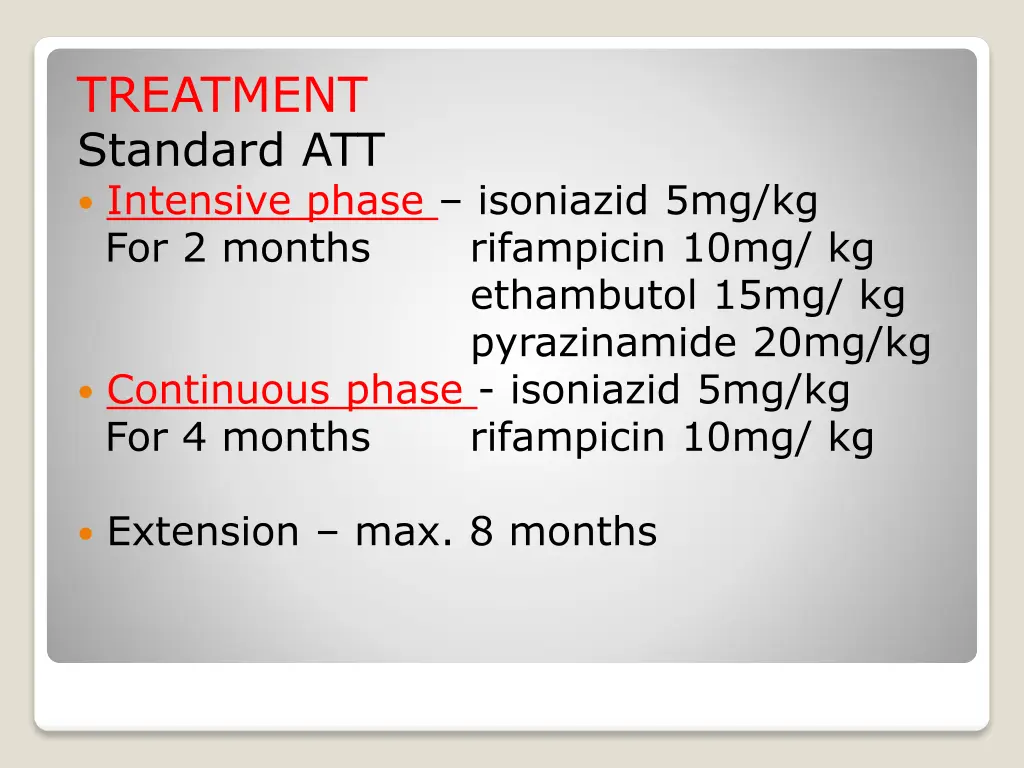 treatment standard att intensive phase isoniazid