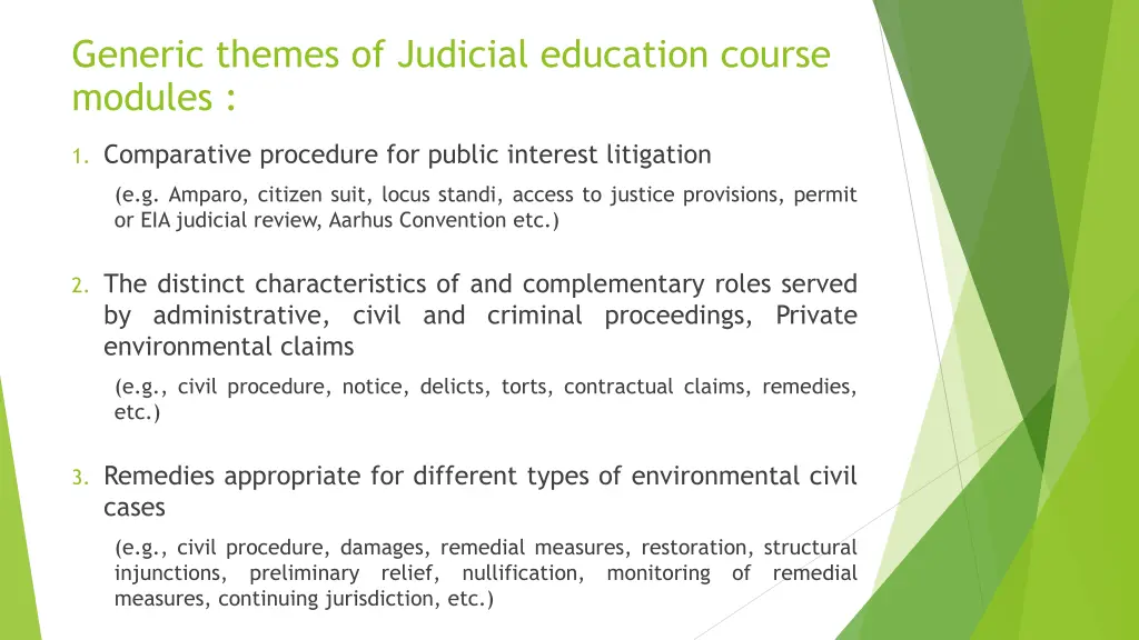 generic themes of judicial education course