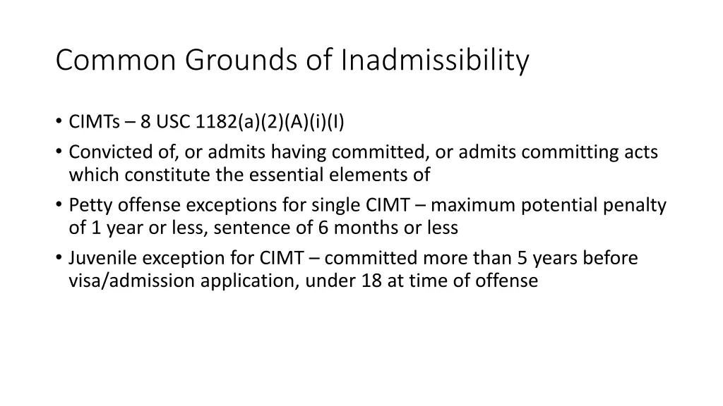 common grounds of inadmissibility 1