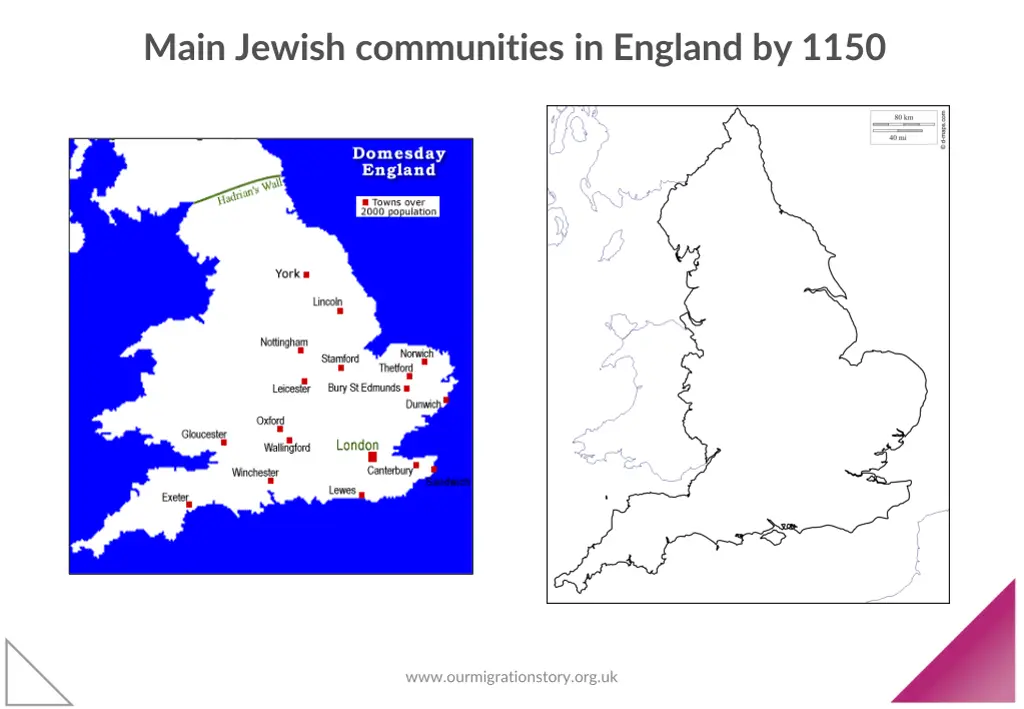 main jewish communities in england by 1150