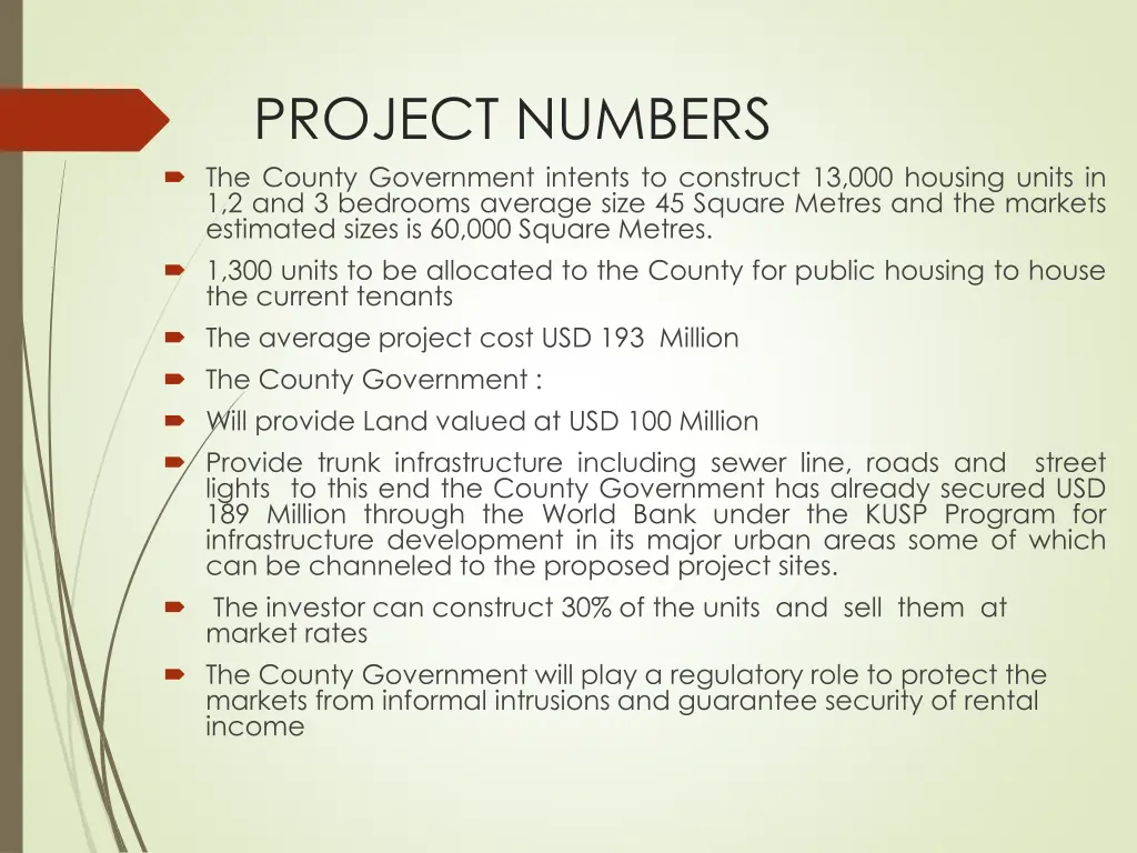 project numbers the county government intents