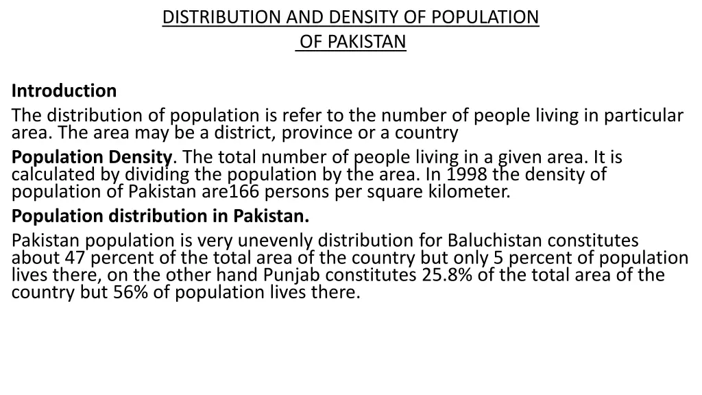 distribution and density of population of pakistan