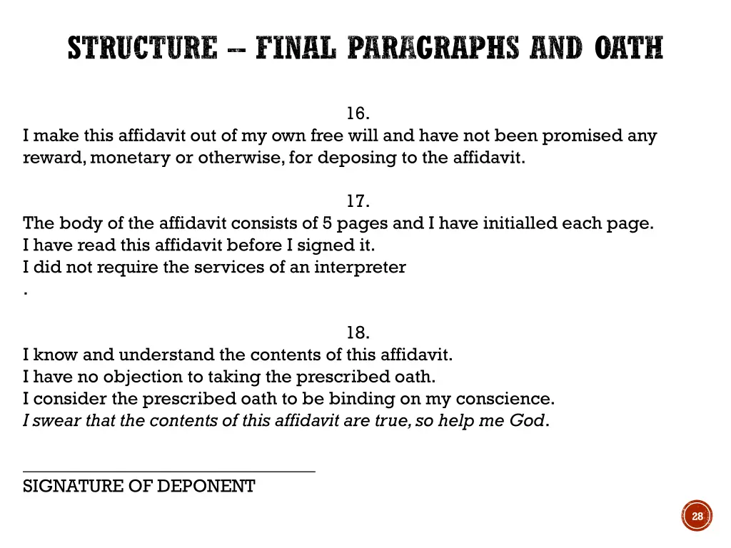 structure final paragraphs and oath