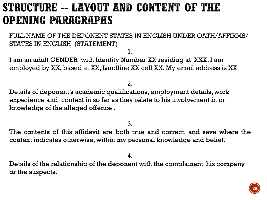 structure layout and content of the opening