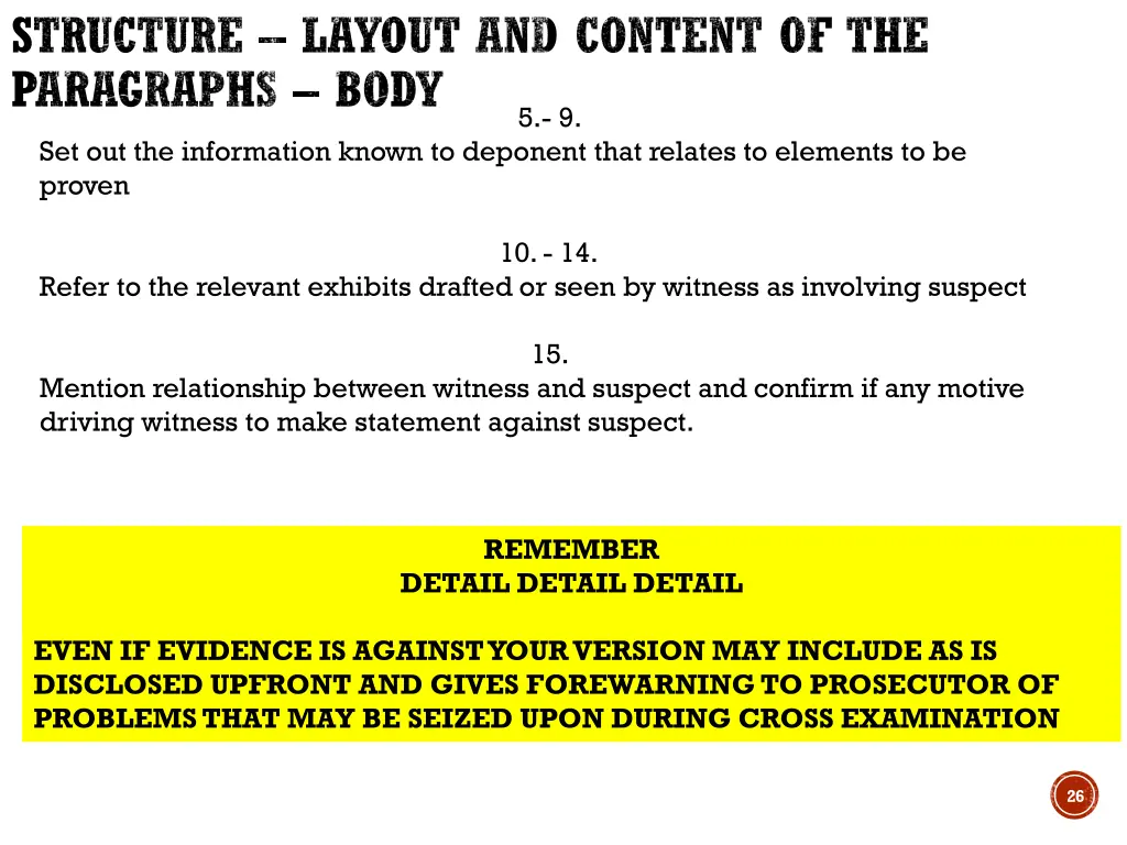 structure layout and content of the paragraphs