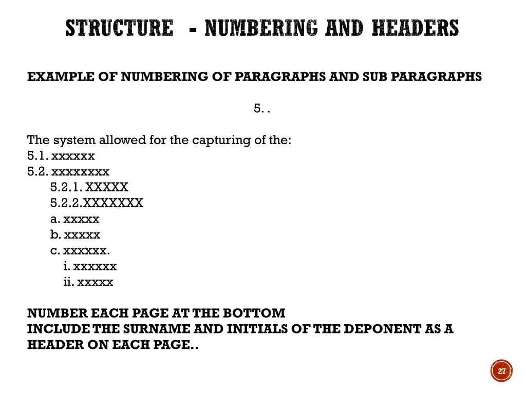 structure numbering and headers