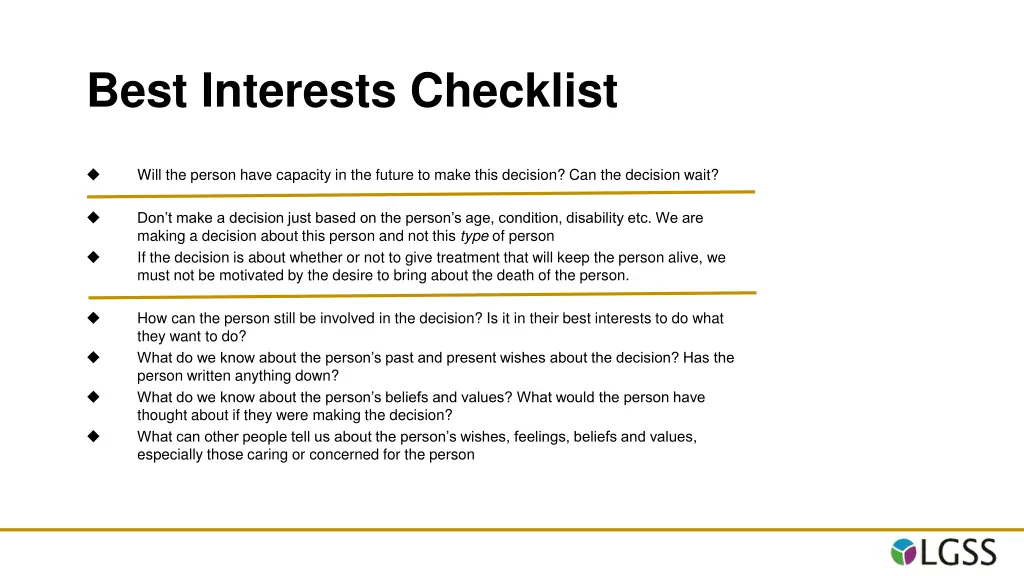 best interests checklist