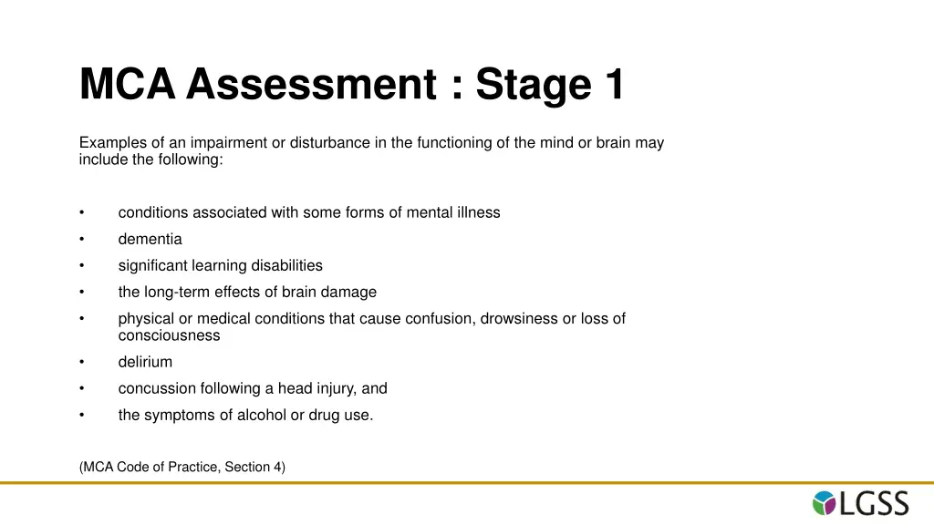 mca assessment stage 1